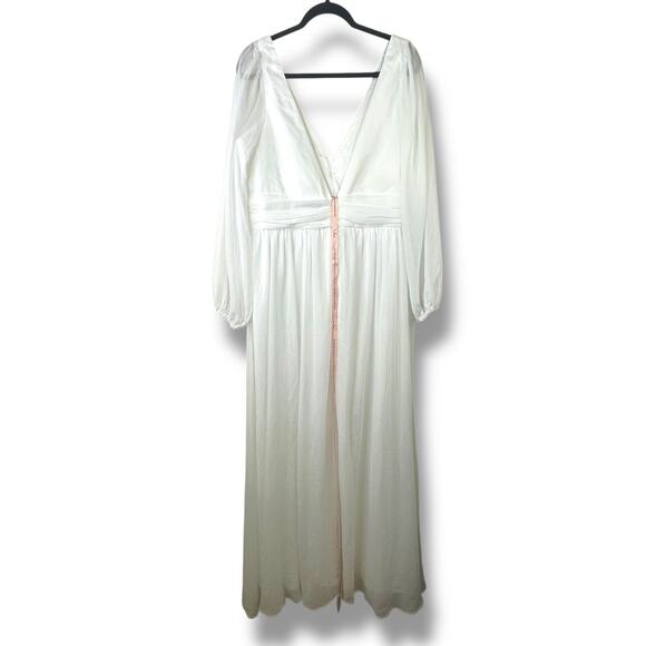 Lulus Bridal NWOT Enchant My Love White V-Neck Sheer Long Sleeve Maxi Dress XXL - Picture 8 of 12